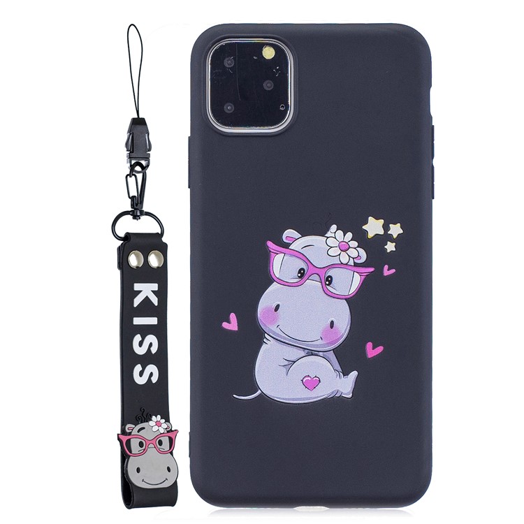 Carcasa Trasera De TPU Suave Con Estampado De Patrones Y Correa Práctica Para Iphone (2019) De 6.1 Pulgadas - Negro-1