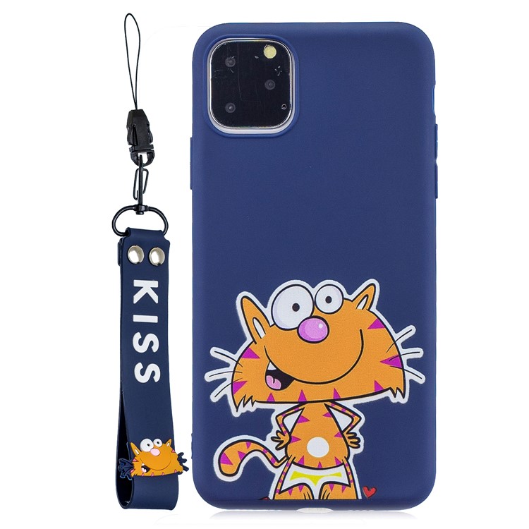 Carcasa Trasera De TPU Suave Con Estampado De Patrones Y Correa Práctica Para Iphone (2019) De 6.1 Pulgadas - Azul Oscuro-1