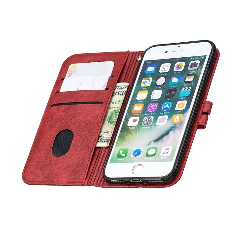 Leather Stand Case with Wallet Shell for iPhone 6/6s/7/8 4.7-inch - Red-8