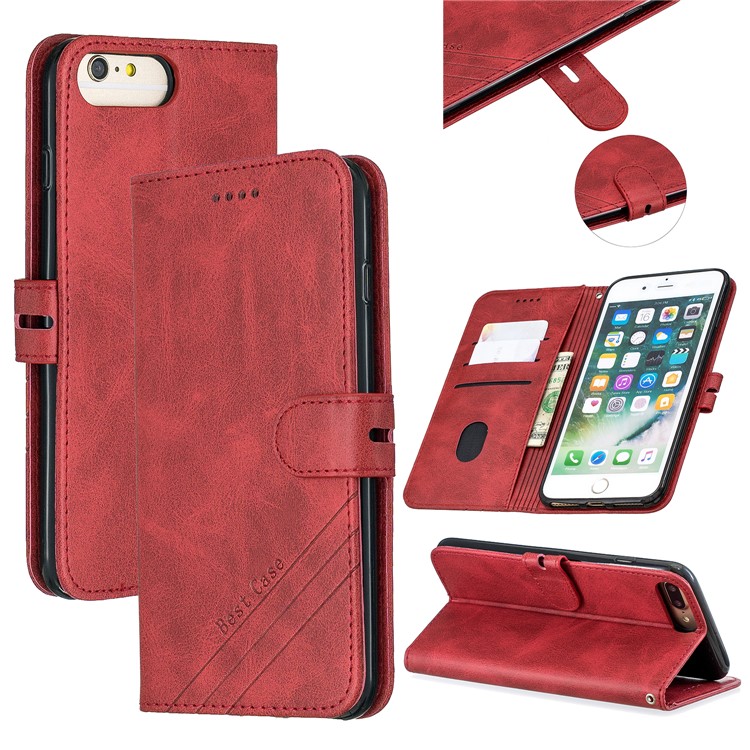 Leather Stand Wallet Phone Case with Lanyard for iPhone 6/6s/7/8 Plus 5.5 inch - Red-1