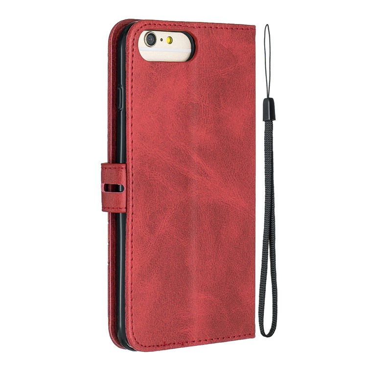 Leather Stand Wallet Phone Case with Lanyard for iPhone 6/6s/7/8 Plus 5.5 inch - Red-3