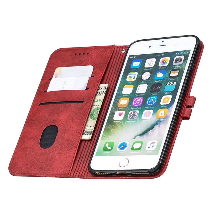 Leather Stand Wallet Phone Case with Lanyard for iPhone 6/6s/7/8 Plus 5.5 inch - Red-8