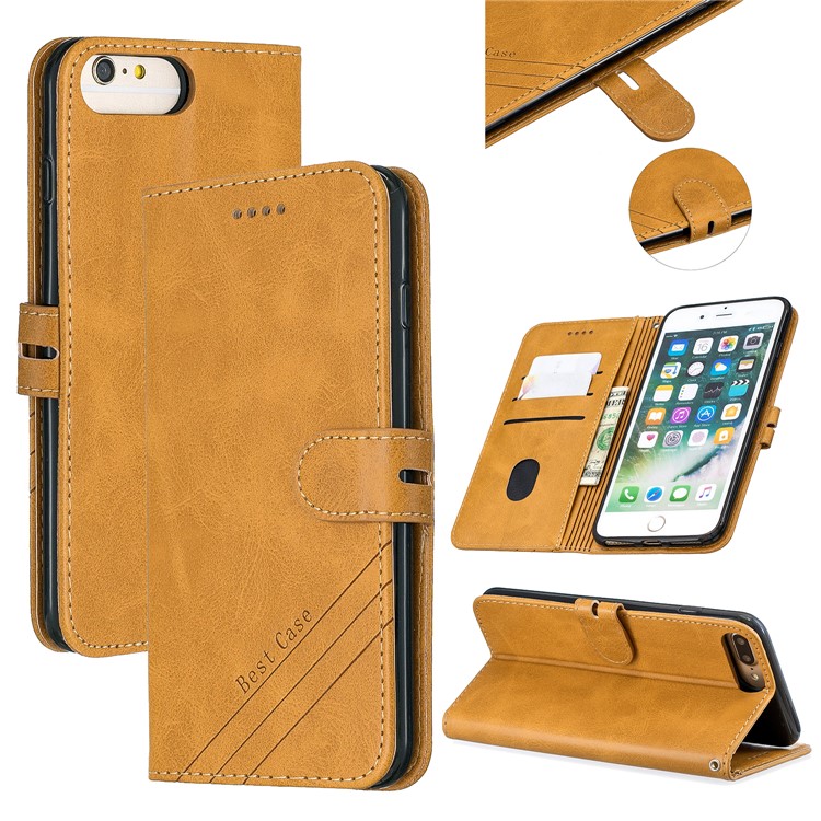 Leather Stand Wallet Phone Case with Lanyard for iPhone 6/6s/7/8 Plus 5.5 inch - Brown-1