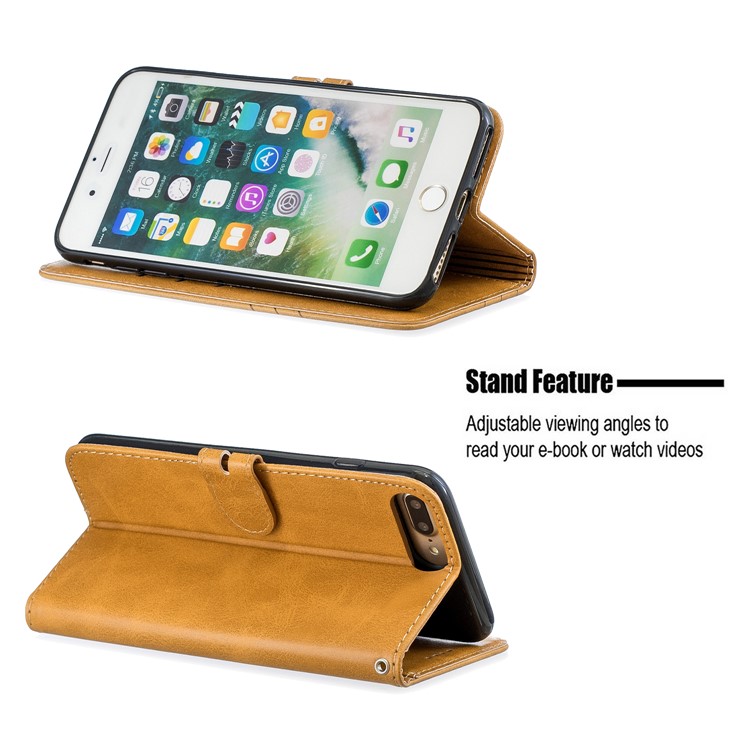 Leather Stand Wallet Phone Case with Lanyard for iPhone 6/6s/7/8 Plus 5.5 inch - Brown-6