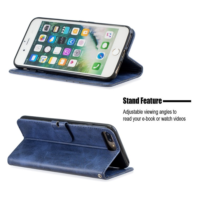 Leather Stand Wallet Phone Case with Lanyard for iPhone 6/6s/7/8 Plus 5.5 inch - Blue-6