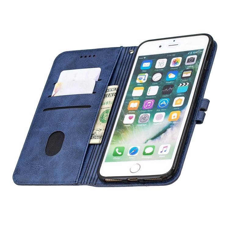 Leather Stand Wallet Phone Case with Lanyard for iPhone 6/6s/7/8 Plus 5.5 inch - Blue-8