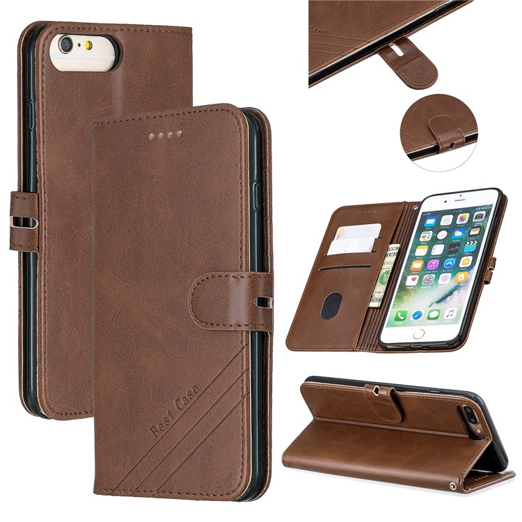 Leather Stand Wallet Phone Case with Lanyard for iPhone 6/6s/7/8 Plus 5.5 inch - Coffee-1