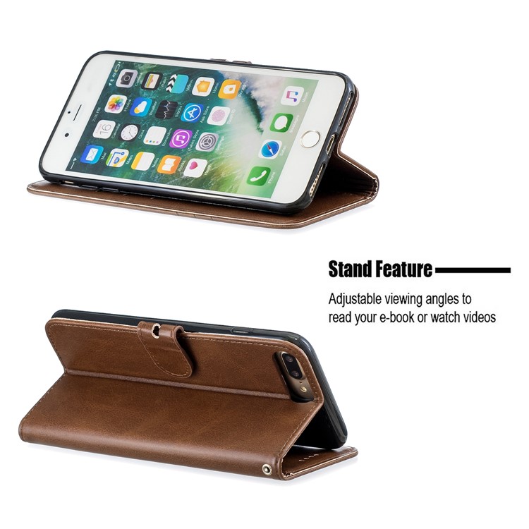 Leather Stand Wallet Phone Case with Lanyard for iPhone 6/6s/7/8 Plus 5.5 inch - Coffee-6