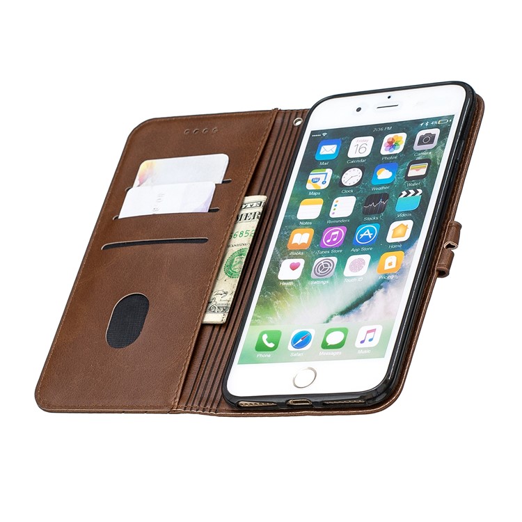 Leather Stand Wallet Phone Case with Lanyard for iPhone 6/6s/7/8 Plus 5.5 inch - Coffee-8