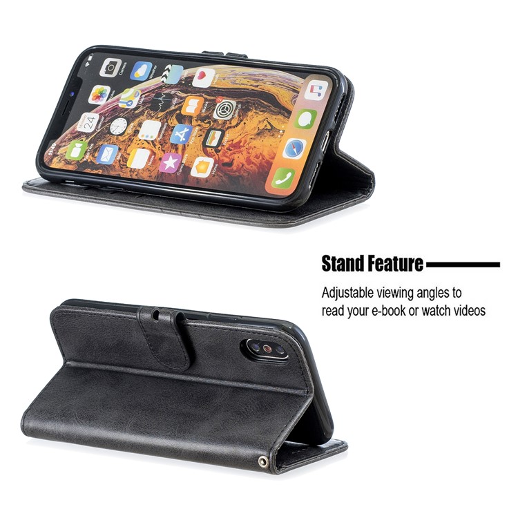 Wallet Leather Stand Protective Cell Phone Case for iPhone X/XS 5.8 inch - Black-6