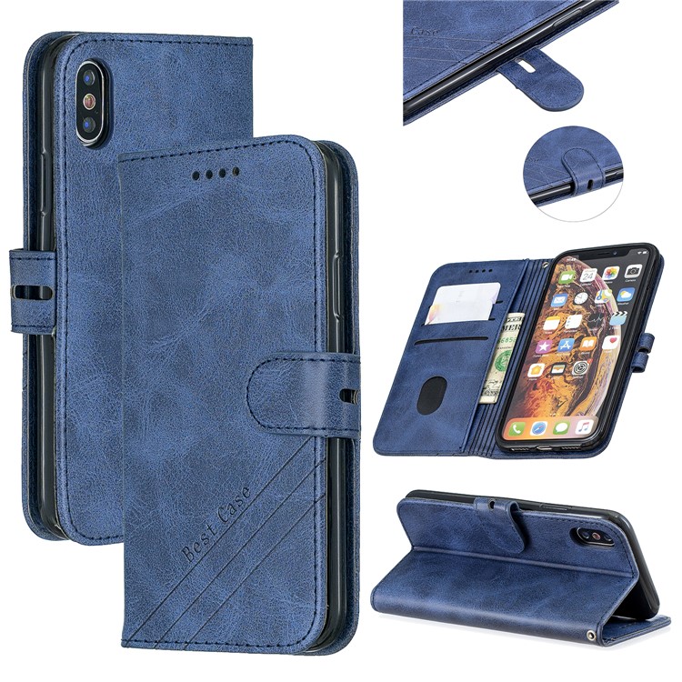 Caso Protetor Do Telemóvel Do Suporte De Couro Da Carteira Para O Iphone X / XS 5,8 Polegadas - Azul-1