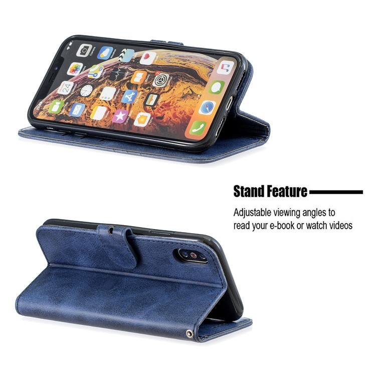 Caso Protetor Do Telemóvel Do Suporte De Couro Da Carteira Para O Iphone X / XS 5,8 Polegadas - Azul-6