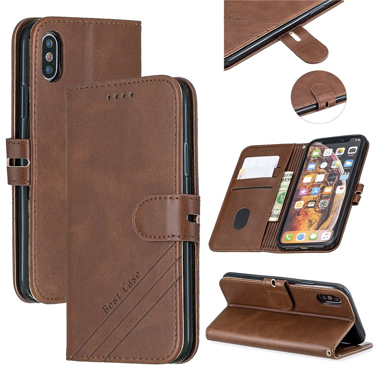 Wallet Leather Stand Protective Cell Phone Case for iPhone X/XS 5.8 inch - Coffee-1