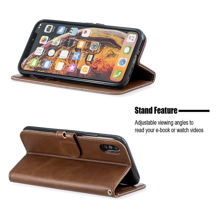 Wallet Leather Stand Protective Cell Phone Case for iPhone X/XS 5.8 inch - Coffee-6