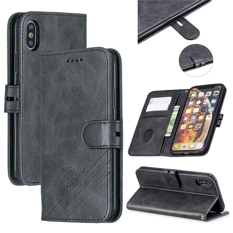 PU Leather Stand Wallet Case Magnetic Clap Phone Shell for iPhone XS Max 6.5 inch - Black-1