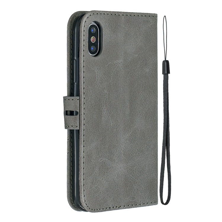 PU Leather Stand Wallet Case Magnetic Clap Phone Shell for iPhone XS Max 6.5 inch - Grey-3