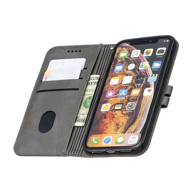 PU Leather Stand Wallet Case Magnetic Clap Phone Shell for iPhone XS Max 6.5 inch - Grey-8