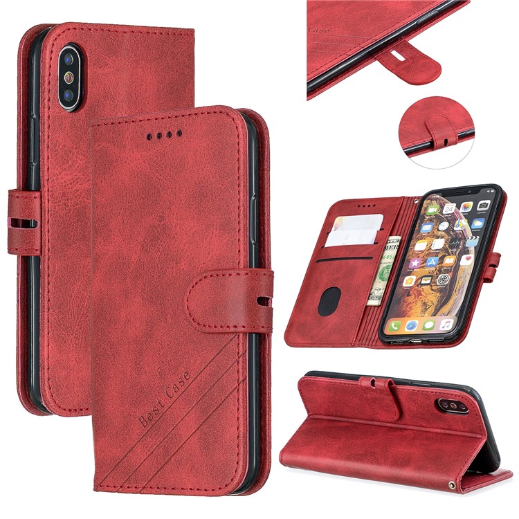 PU Leather Stand Wallet Case Magnetic Clap Phone Shell for iPhone XS Max 6.5 inch - Red-1