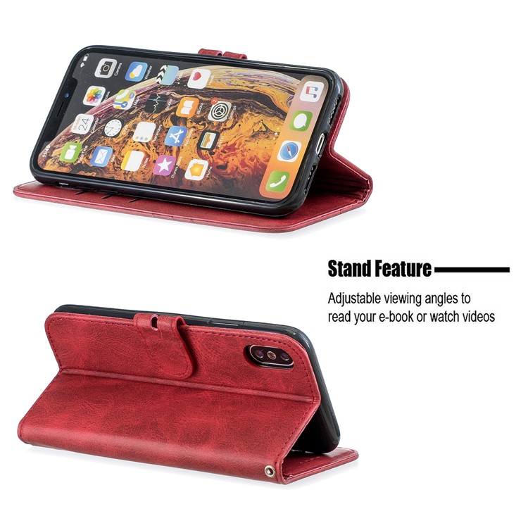 PU Leather Stand Wallet Case Magnetic Clap Phone Shell for iPhone XS Max 6.5 inch - Red-6