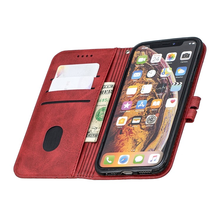 PU Leather Stand Wallet Case Magnetic Clap Phone Shell for iPhone XS Max 6.5 inch - Red-8
