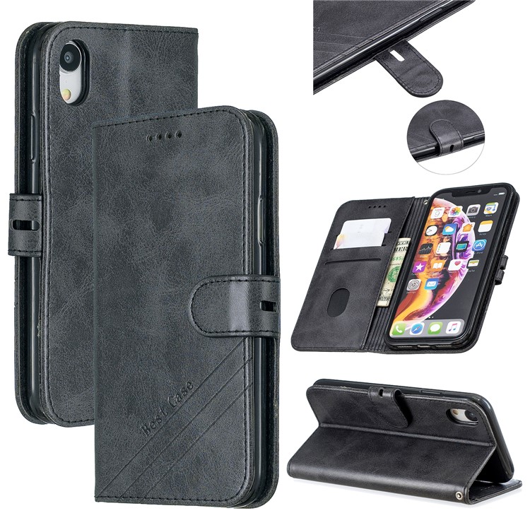 Wallet Leather Stand Case Phone Covering for iPhone XR 6.1 inch - Black-1