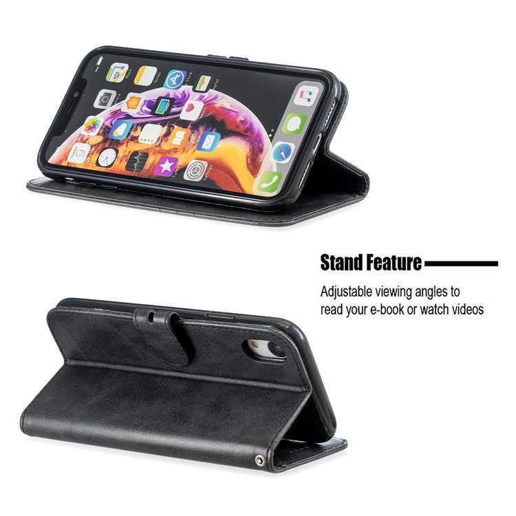 Wallet Leather Stand Case Phone Covering for iPhone XR 6.1 inch - Black-6