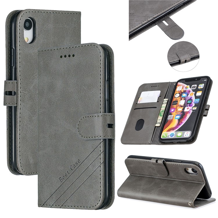 Wallet Leather Stand Case Phone Covering for iPhone XR 6.1 inch - Grey-1