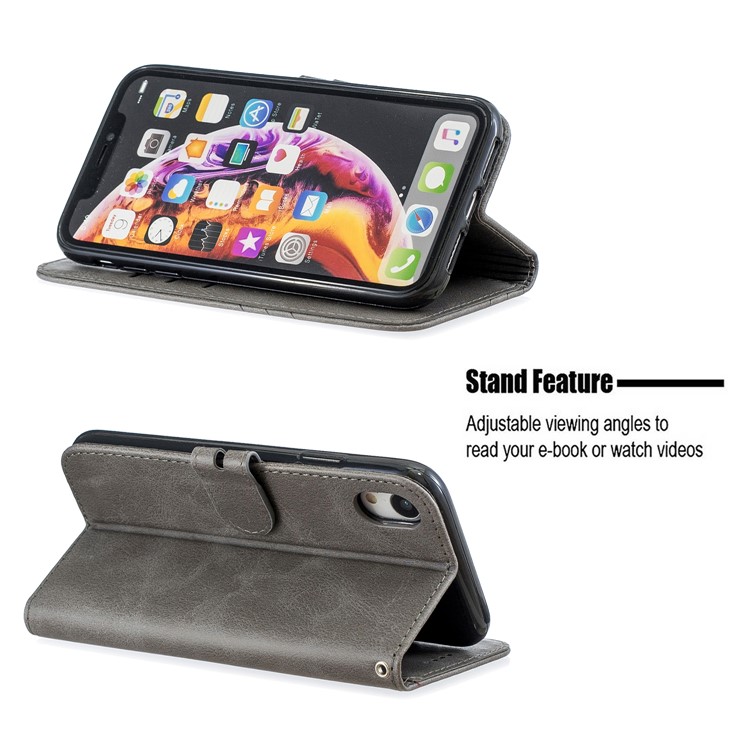 Wallet Leather Stand Case Phone Covering for iPhone XR 6.1 inch - Grey-6