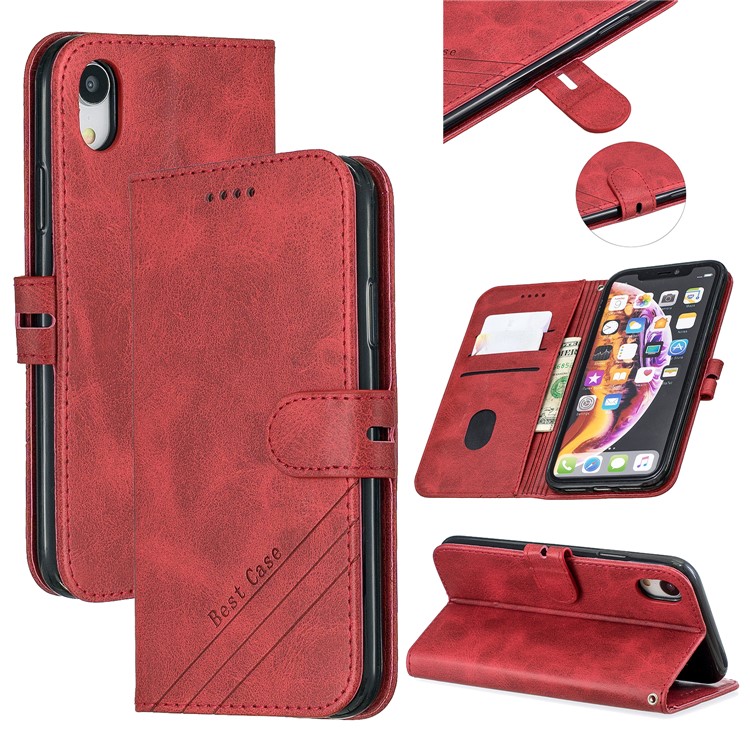 Wallet Leather Stand Case Phone Covering for iPhone XR 6.1 inch - Red-1