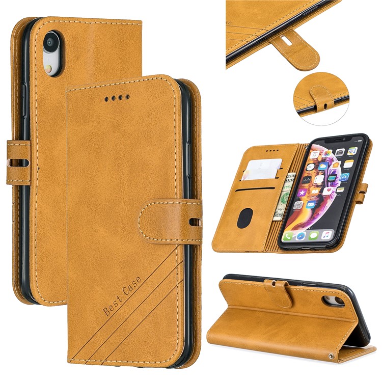 Wallet Leather Stand Case Phone Covering for iPhone XR 6.1 inch - Brown-1