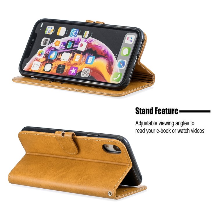 Wallet Leather Stand Case Phone Covering for iPhone XR 6.1 inch - Brown-6