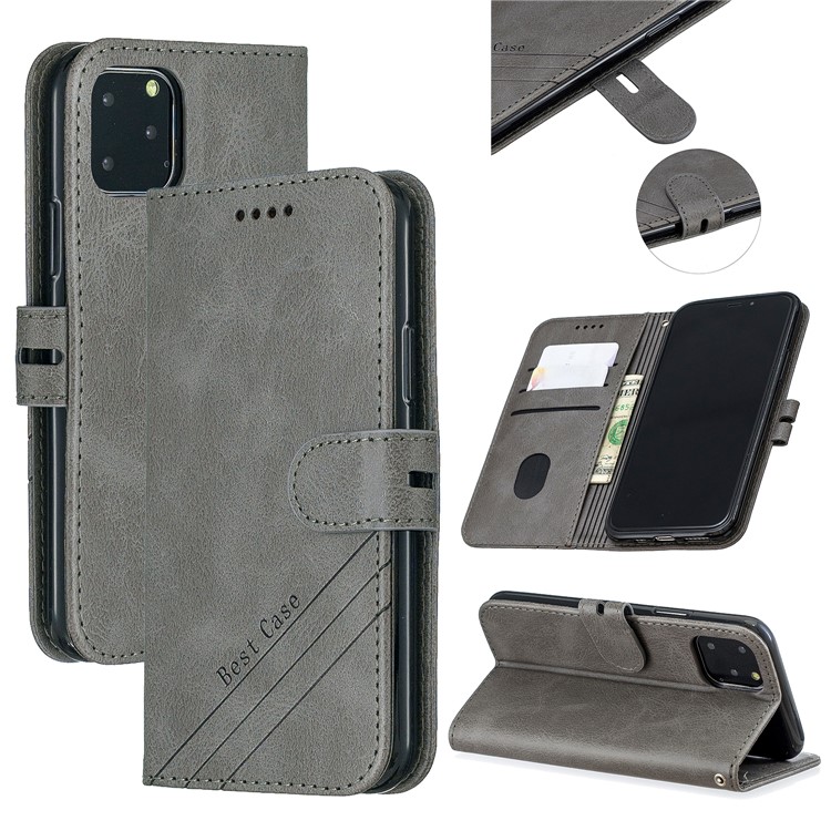 Leather Stand Case with Card Slots for iPhone 11 Pro 5.8 inch (2019) - Grey-1
