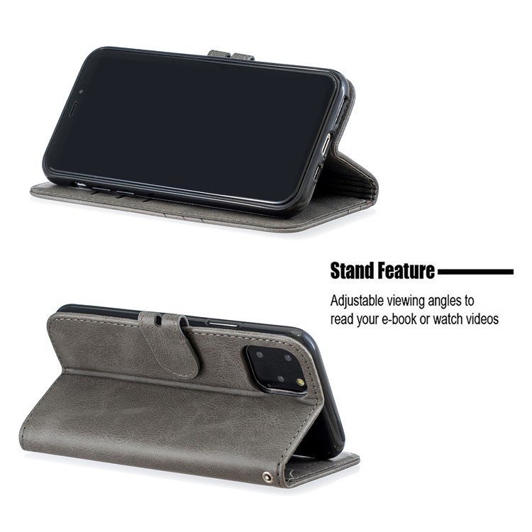 Leather Stand Case with Card Slots for iPhone 11 Pro 5.8 inch (2019) - Grey-6
