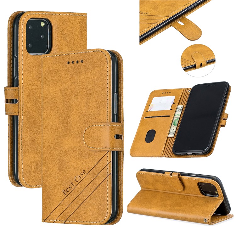Leather Stand Case with Card Slots for iPhone 11 Pro 5.8 inch (2019) - Brown-1