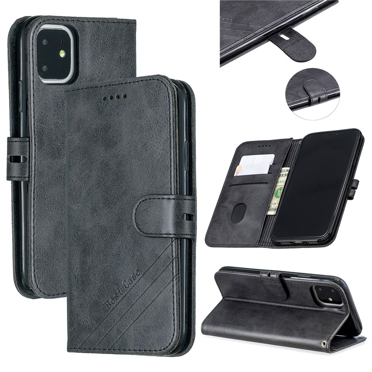 Estojo De Couro Carteira Para Iphone (2019) 6.1-inch - Preto-1