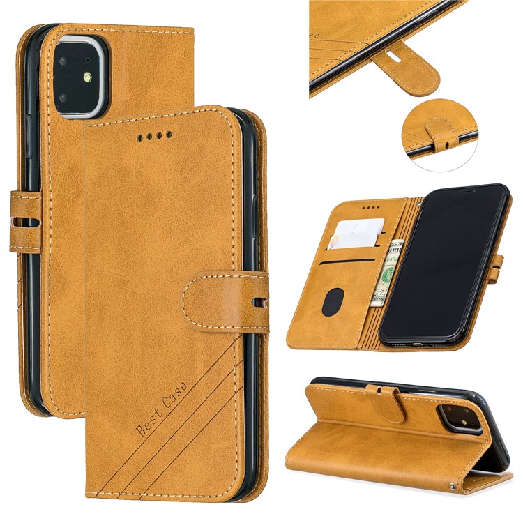 Estojo De Couro Carteira Para Iphone (2019) 6.1-inch - Castanho-1