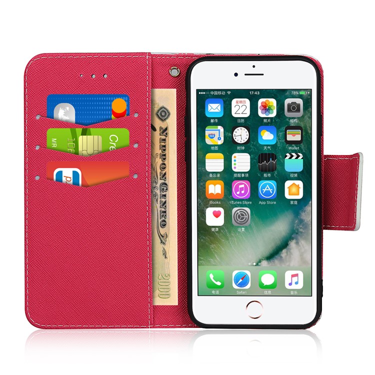 Pattern Printing PU Leather + TPU Wallet Phone Case for iPhone 8/7 4.7 inch - Rose-4