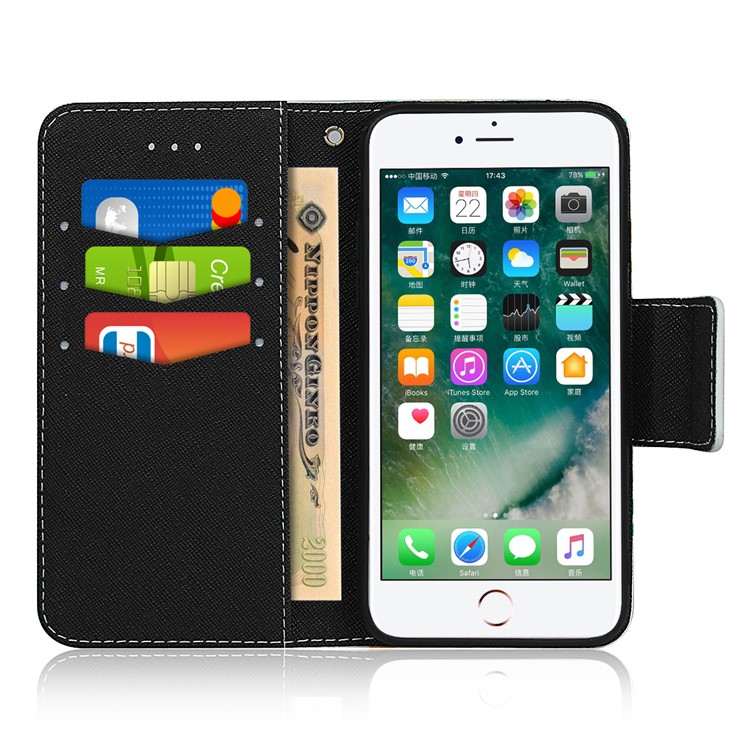 Pattern Printing PU Leather + TPU Wallet Phone Case for iPhone 8/7 4.7 inch - Sky Blue-5