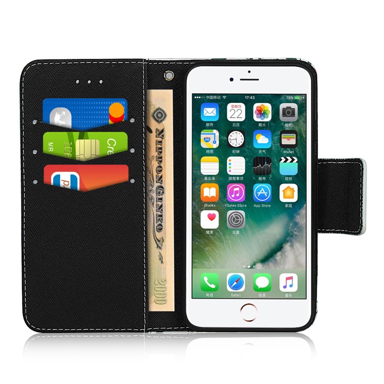 Pattern Printing PU Leather + TPU Wallet Phone Case for iPhone 8/7 4.7 inch - Dark Green-5