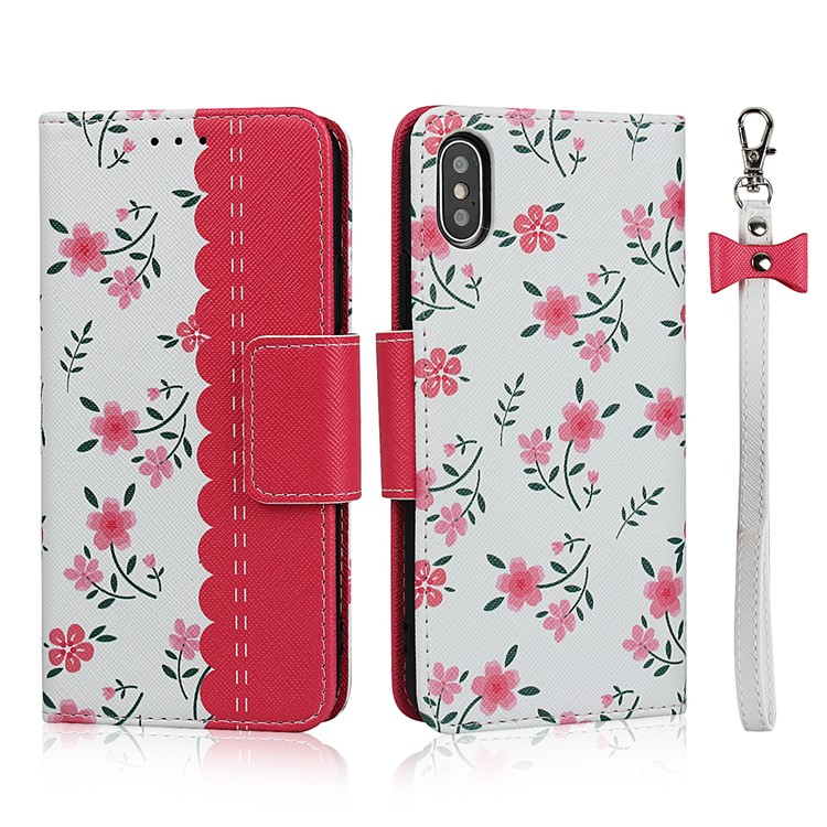 Pattern Printing PU Leather + TPU Wallet Phone Shell for iPhone X/XS 5.8 inch - Rose-1