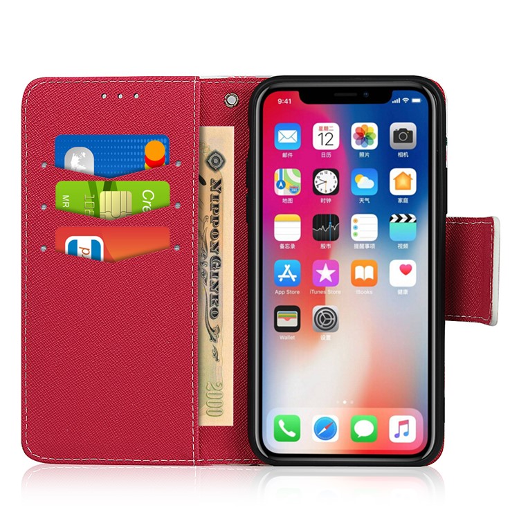 Pattern Printing PU Leather + TPU Wallet Phone Shell for iPhone X/XS 5.8 inch - Rose-5