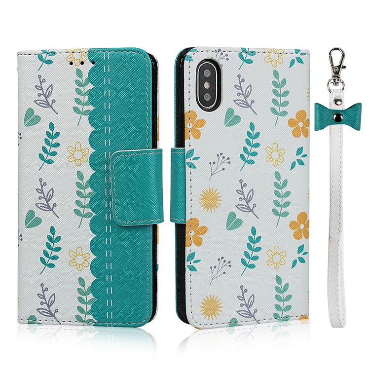 Pattern Printing PU Leather + TPU Wallet Phone Shell for iPhone X/XS 5.8 inch - Sky Blue-1