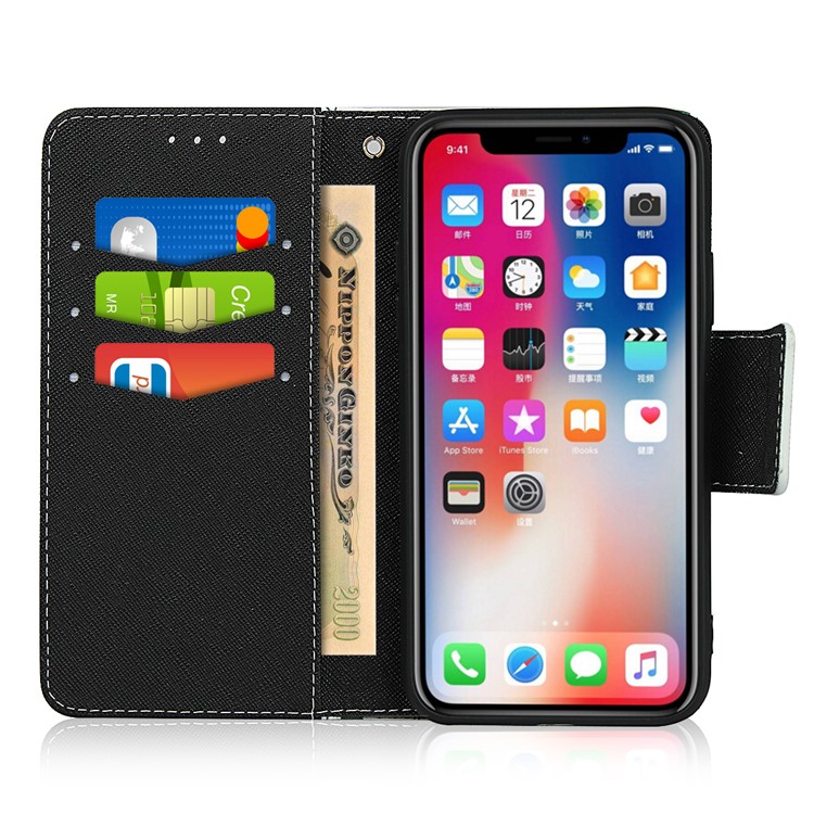 Pattern Printing PU Leather + TPU Wallet Phone Shell for iPhone X/XS 5.8 inch - Sky Blue-5