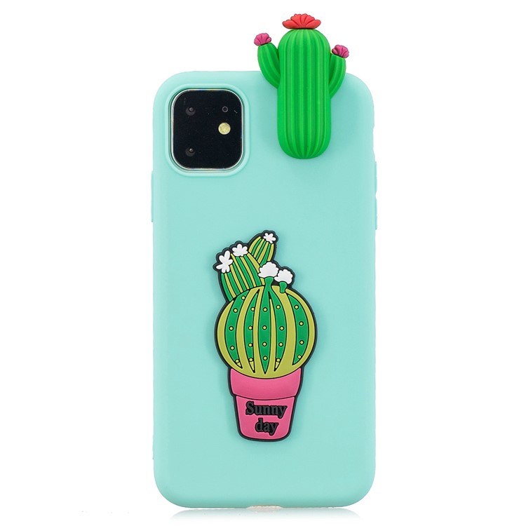 For iPhone 11 6.1 inch (2019) 3D Printing TPU Cell Phone Covering - Cyan/Cactus-2