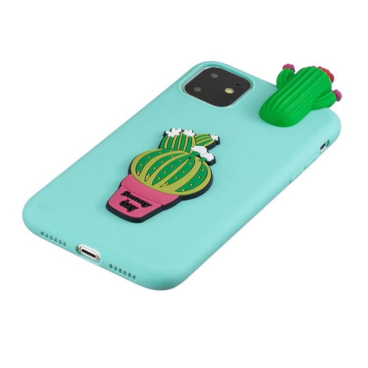 Per IPhone 11 6.1 Pollici (2019) Copertura Del Telefono Cellulare TPU Di Stampa 3D - Cyan / Cactus.