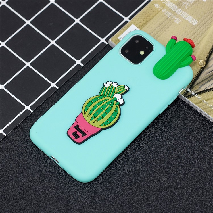 Pour IPhone 11 6.1 Pouces (2019), Impression 3D, Couverture De Téléphone Portable TPU - Cyan / Cactus-7