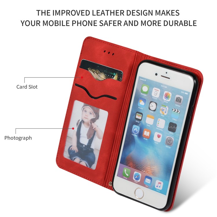 Auto-absorbed Business Style PU Leather Stand Phone Case with Card Slots for iPhone 6s / 6 - Red-2