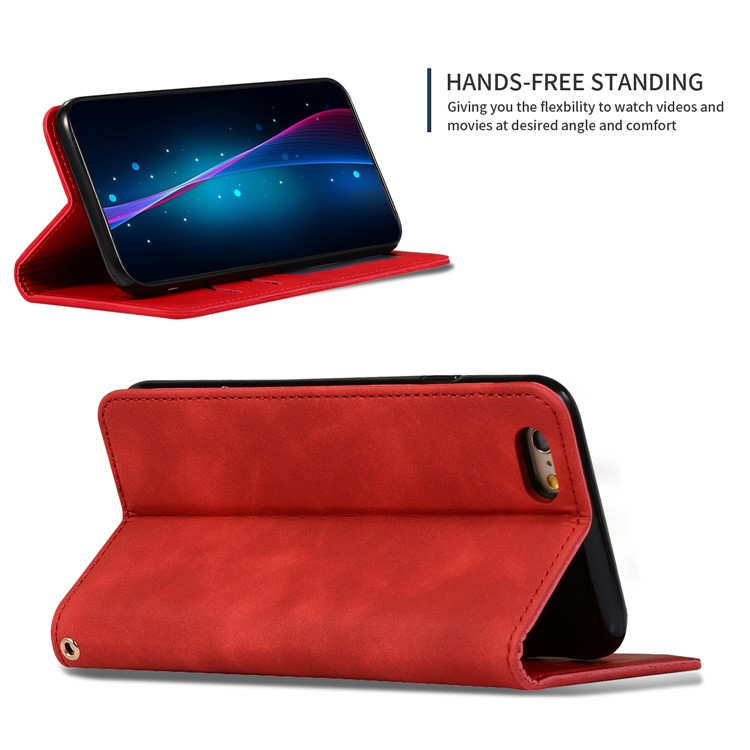 Auto-absorbed Business Style PU Leather Stand Phone Case with Card Slots for iPhone 6s / 6 - Red-4