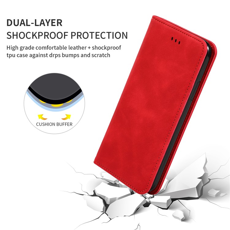 Auto-absorbed Business Style PU Leather Stand Phone Case with Card Slots for iPhone 6s / 6 - Red-5