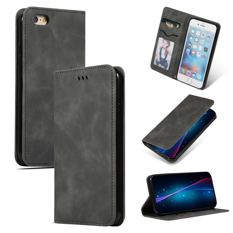 Auto-absorbed Business Style PU Leather Stand Phone Case with Card Slots for iPhone 6s / 6 - Black-1
